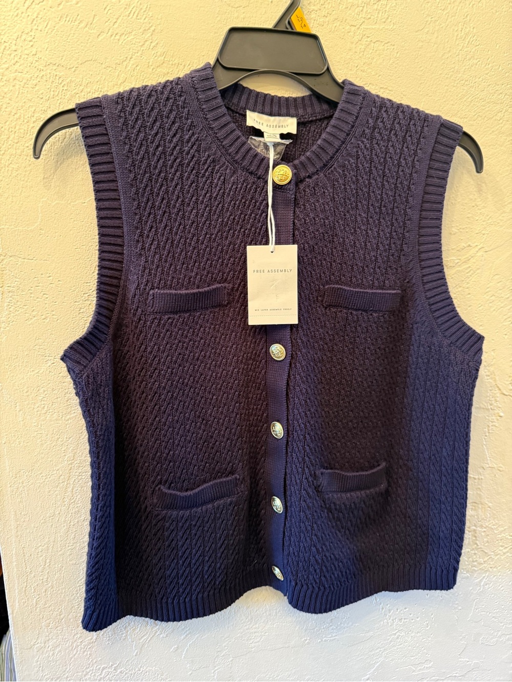 Free Assembly Women's Navy Knit Button-Front Sweater Vest Sz XL